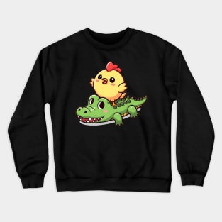 Cute chicken on crocodile Crewneck Sweatshirt